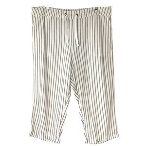 Dash Cream Brown Striped Linen Blend Crop Pants XL Drawstring Elastic Waist